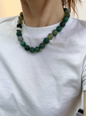 玛瑙项链彩珠个性蓝绿链子珠串小众vintage短项链颈链