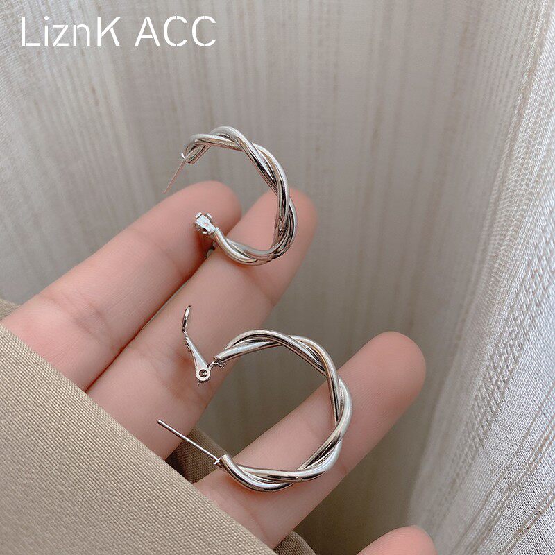 金属麻花圆圈耳环2021年新款潮ins高级感轻奢网红耳圈女