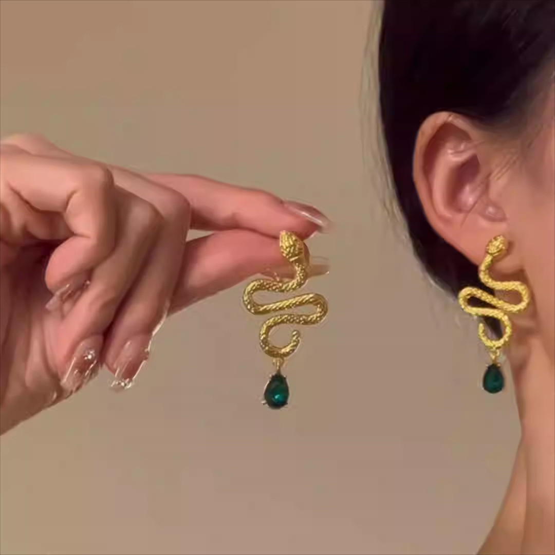 中古风夸张蛇形耳环女独特小众设计感气质耳钉复古轻奢高级感耳饰