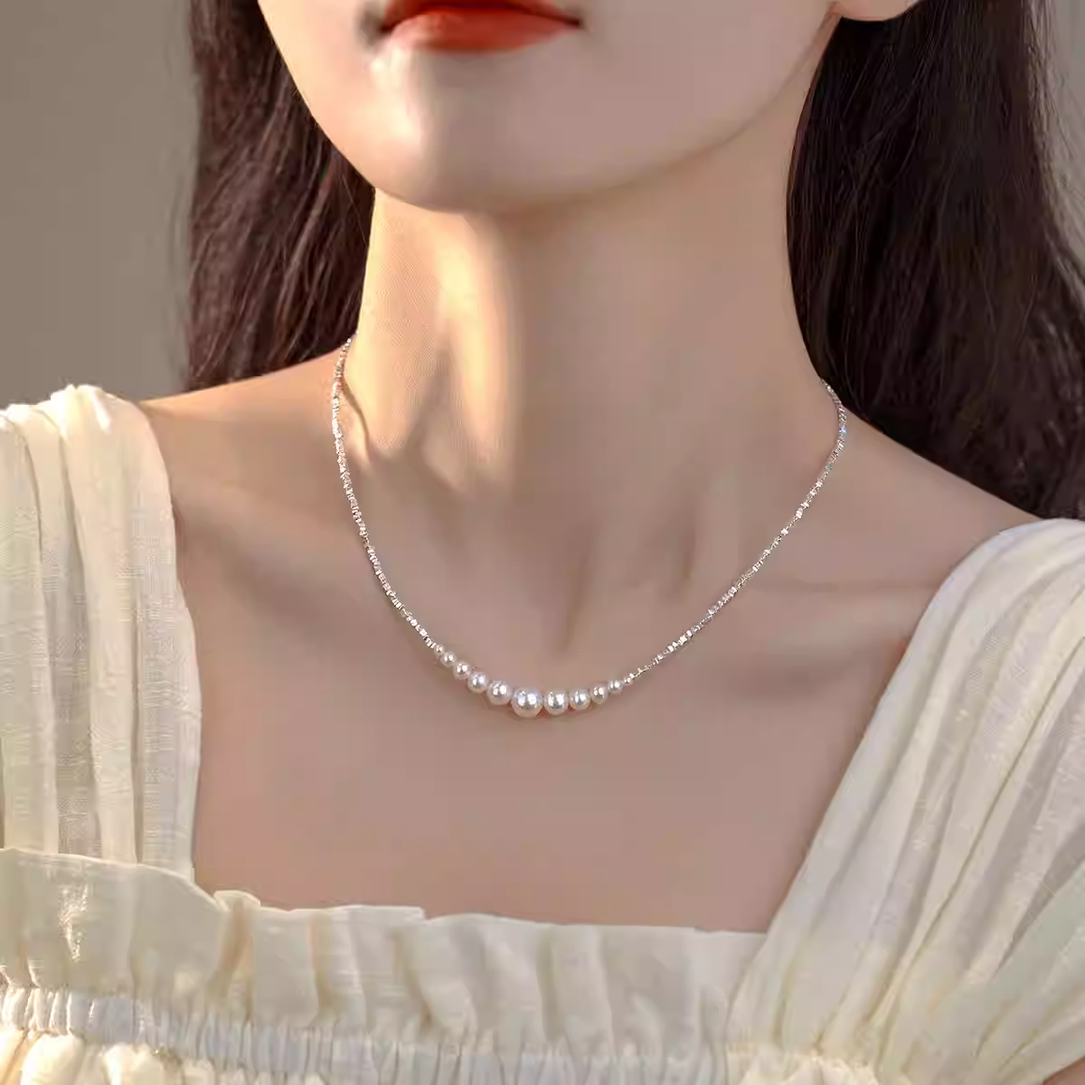 碎银子珠珠项链女款轻奢小众设计高级感锁骨链2025新款爆款颈链
