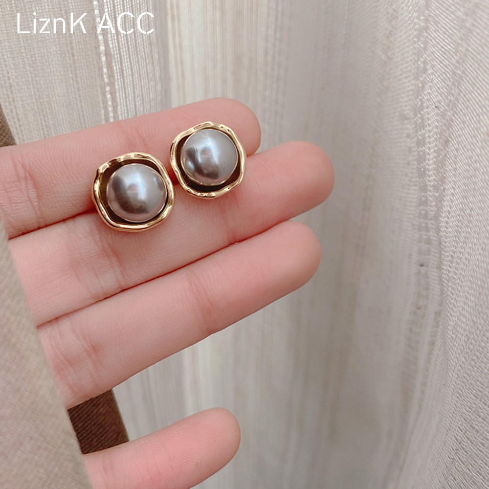 耳针灰仿珍珠耳钉女2024新款爆款气质耳环轻奢高级感耳饰品