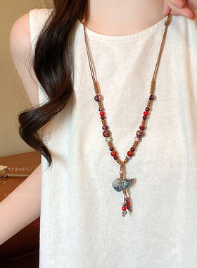 佛系彩色串珠陶瓷葫芦项链新中式民族风长款毛衣链禅意配饰