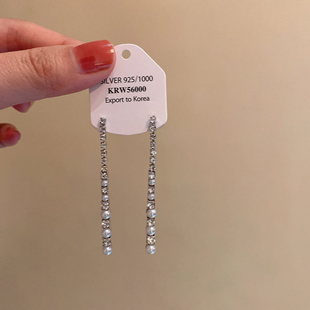 闪钻珍珠流苏耳钉女2026新款轻奢高级感银针耳环气质大气耳饰品