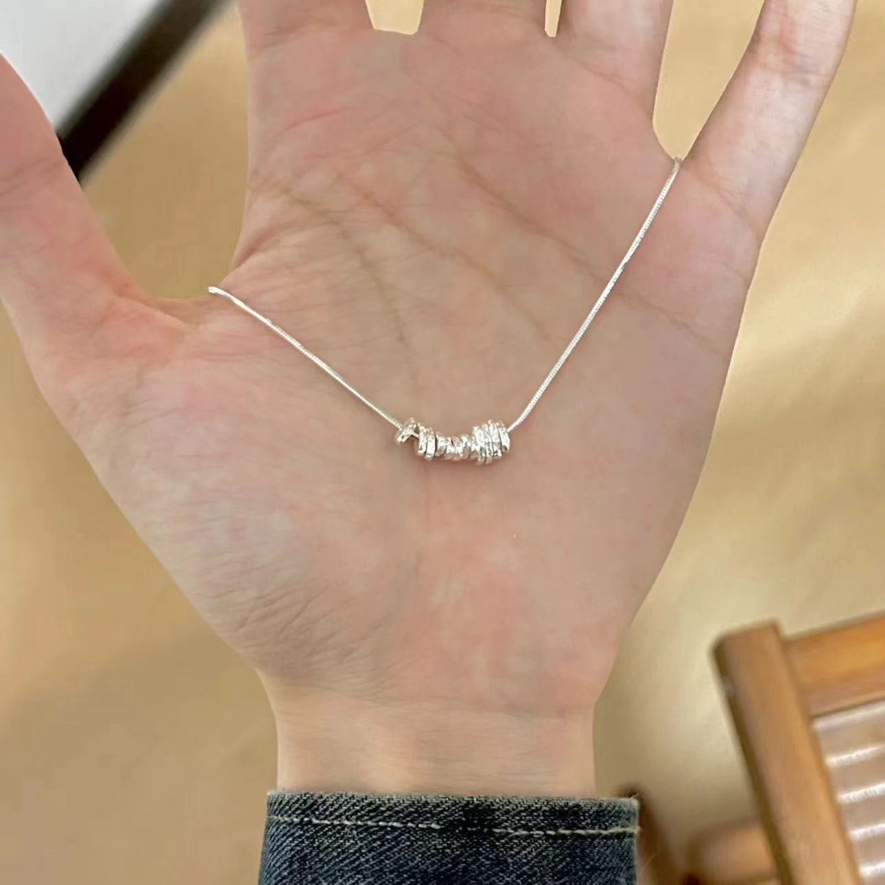 新款爆款肌理碎银子项链女不规则简约ins小众设计轻奢气质高级感