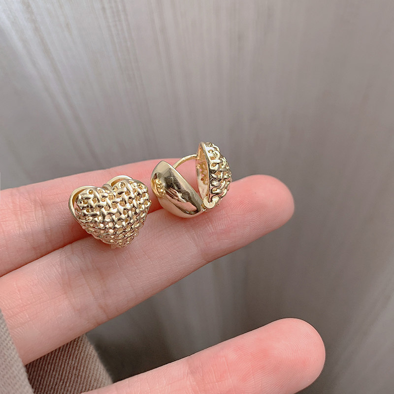 轻奢小众金属感双面爱心耳扣耳环女欧美跨境高级感桃心耳钉耳饰品