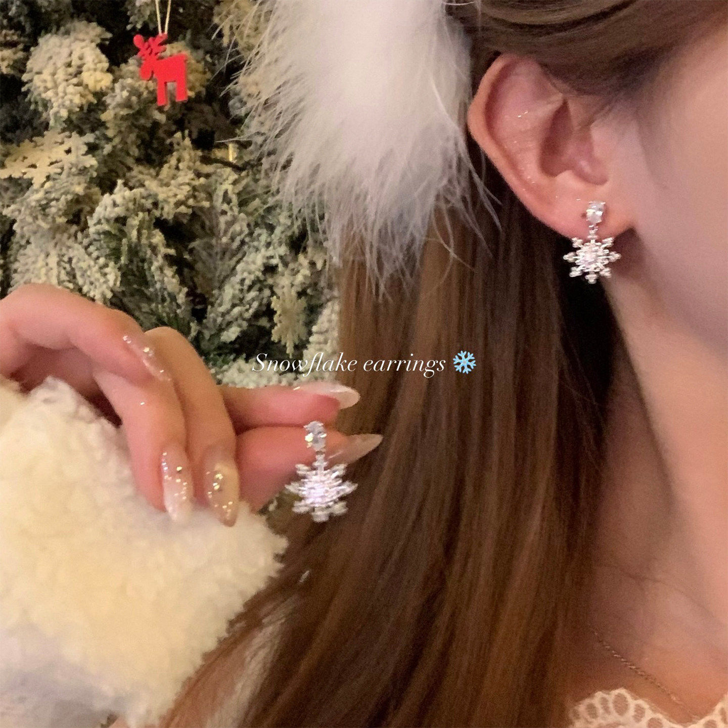 闪锆雪花吊坠耳钉女精致小巧巨好看耳饰轻奢高级感独特绝美耳环