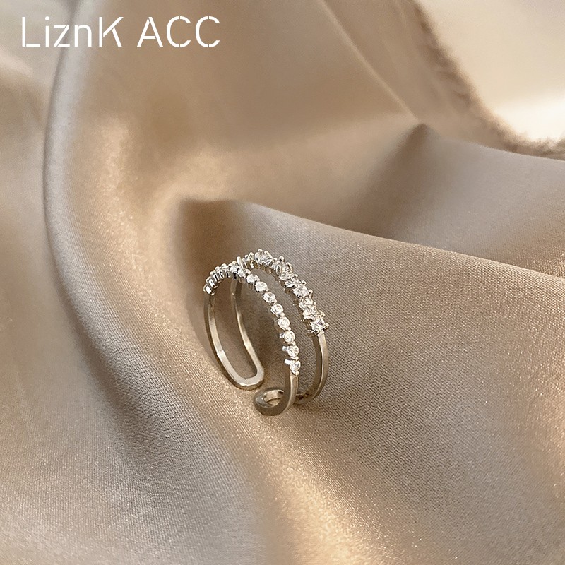 高级双层锆石戒指女小众设计冷淡风ins潮网红不掉色食指开口时尚