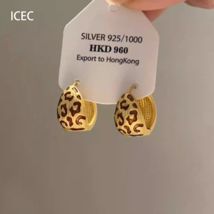 美拉德金色豹纹圆球耳扣复古简约气质轻奢高级感精致通勤秋冬耳饰