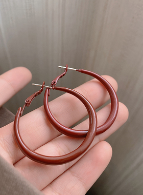 安可拉红色圆圈耳环女大圈圈复古港风耳圈简约气质高级感耳钉耳饰