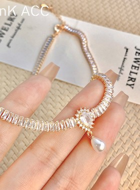 轻奢复古锆石珍珠项链女2024年新款爆款锁骨链小众设计感百搭颈链