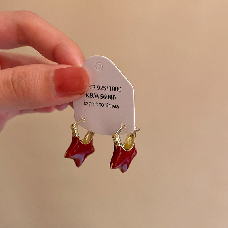 新款复古红色滴釉精致小巧星星耳环女轻奢高级感耳扣小众气质耳钉