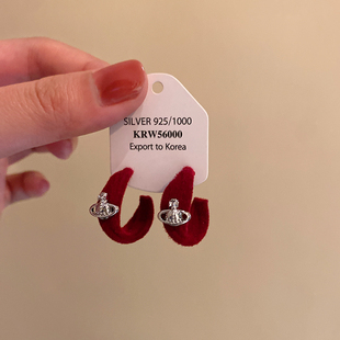 复古植绒港风C型耳环女2025新款轻奢高级感土星耳环独特漂亮耳饰