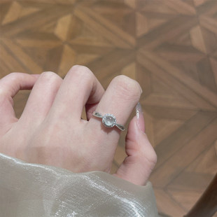 新中式闪钻猫眼石戒指女轻奢高级感小众设计精致白月光食指戒指环