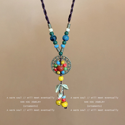 新中式陶瓷串珠长款项链女复古民族风毛衣链国风禅意挂脖装饰配饰