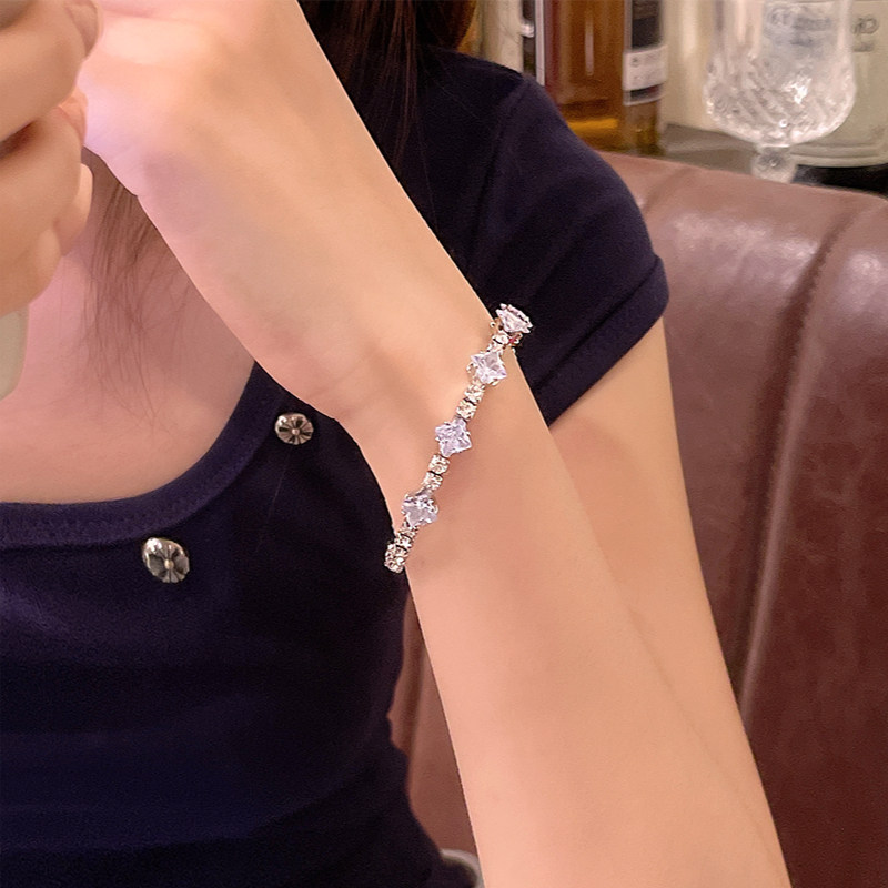 SUPER FLASH ZIRCON BRACELET WOMENS LIGHT LUXURY DELICATE NICHE HIGH-END FRENCH BRACELET CRYSTAL SHINING DIAMOND DESIGN HAND JEWELRY