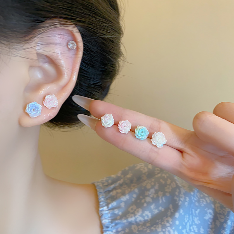 甜蜜粉色玫瑰花朵耳钉女2025新款爆款高级耳环小众设计感精致耳饰