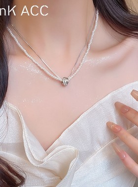 蛇骨链双层叠戴珠子串珠项链女2024新款高级感锁骨链颈链配饰