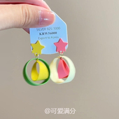 「彩色星球」多巴胺撞色星星圆圈耳钉小清新糖果色不对称精致耳饰