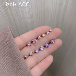 潮小众设计感高级耳环女夏季 925银针水晶6六件套装 耳钉2022年新款