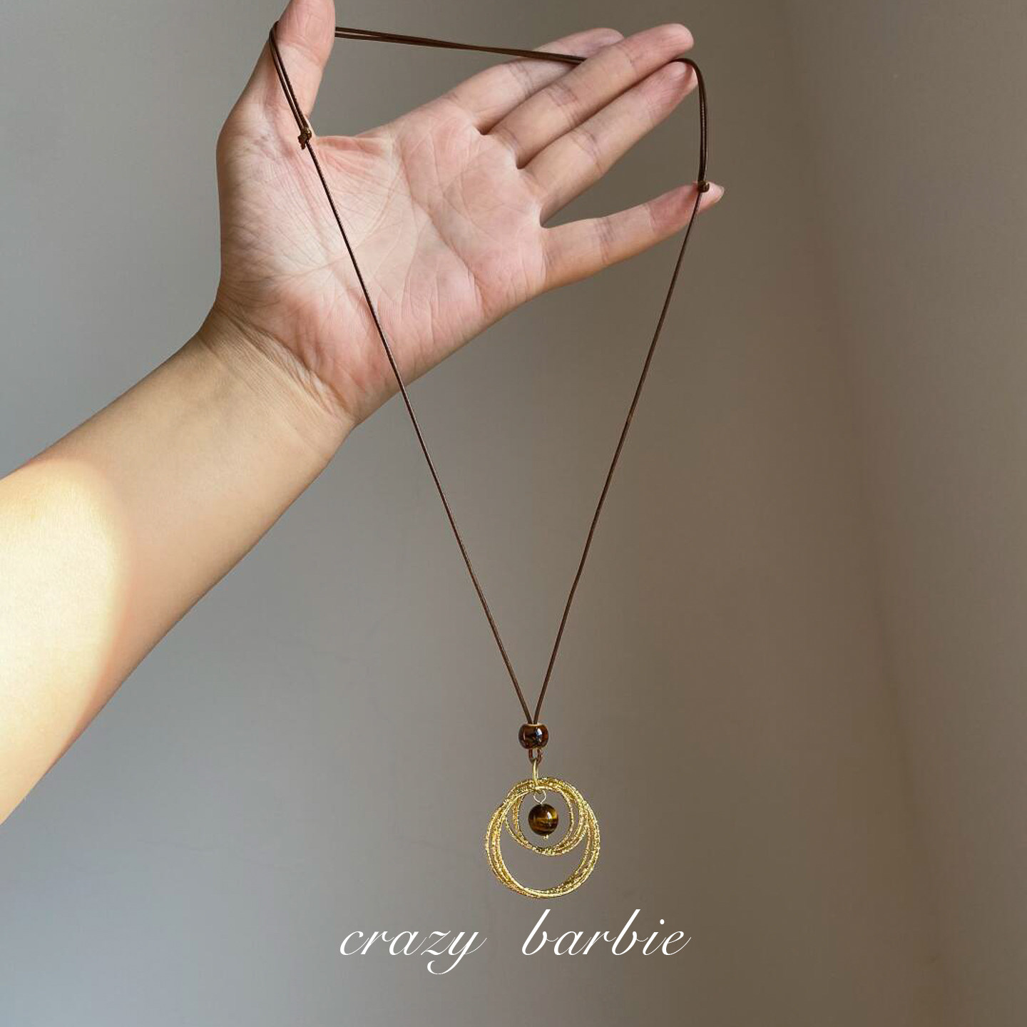 【虎眼星球】棕色黄铜虎眼石圆环项链女复古小众高级感金色颈链新