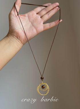 【虎眼星球】棕色黄铜虎眼石圆环项链女复古小众高级感金色颈链新