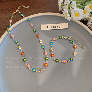 彩色小众项链女小清新雏菊花朵手链颈链ins风撞色设计锁骨链配饰