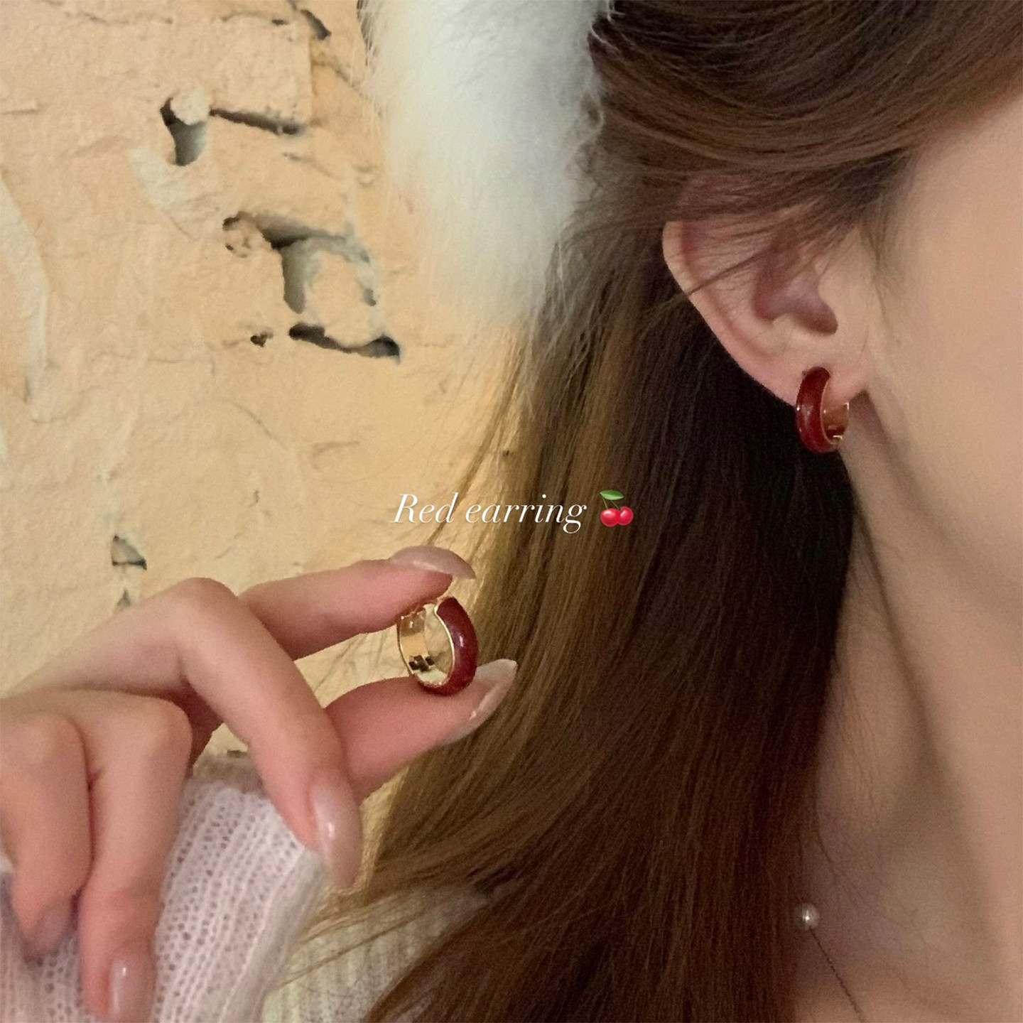 复古酒红色耳扣女气质大气耳圈轻奢高级感耳环独特漂亮巨好看耳饰