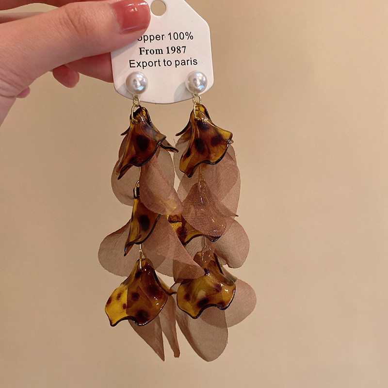 美拉德咖色豹纹流苏耳环女早秋复古氛围感耳钉高级感夸张气质耳饰