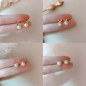 高档珍珠耳钉2026年新款 迷你小耳环女复古气质耳环精致简约耳饰品