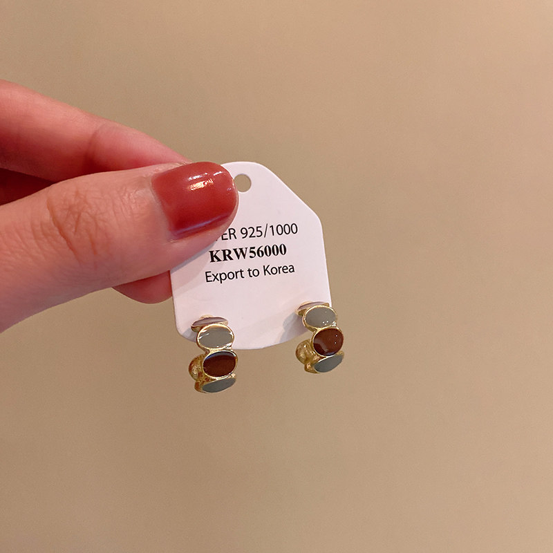 美拉德咖色C型不规则滴釉耳环女小众设计高级感耳钉轻奢气质耳饰