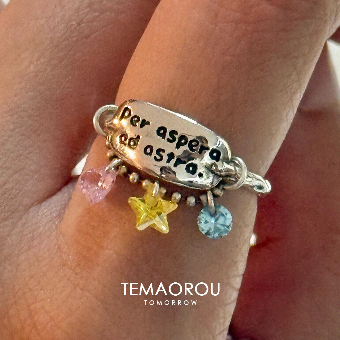 穿越逆境抵达繁星趣味刻字银戒指女粉钻黄钻蓝钻吊坠食指戒