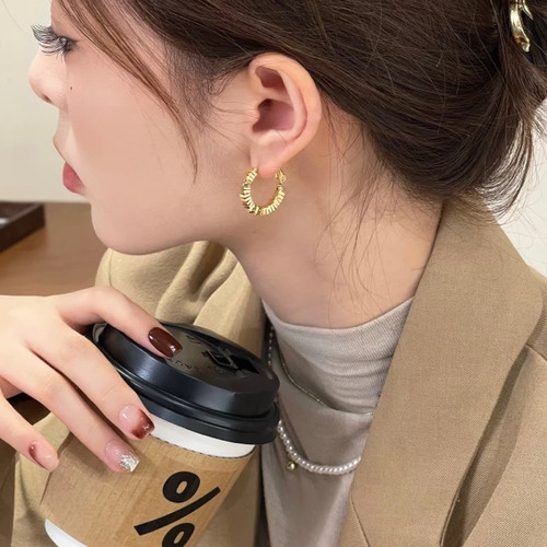 金色纹理碎银耳扣女百搭时尚ins高级感气质大气耳钉2026新款耳环