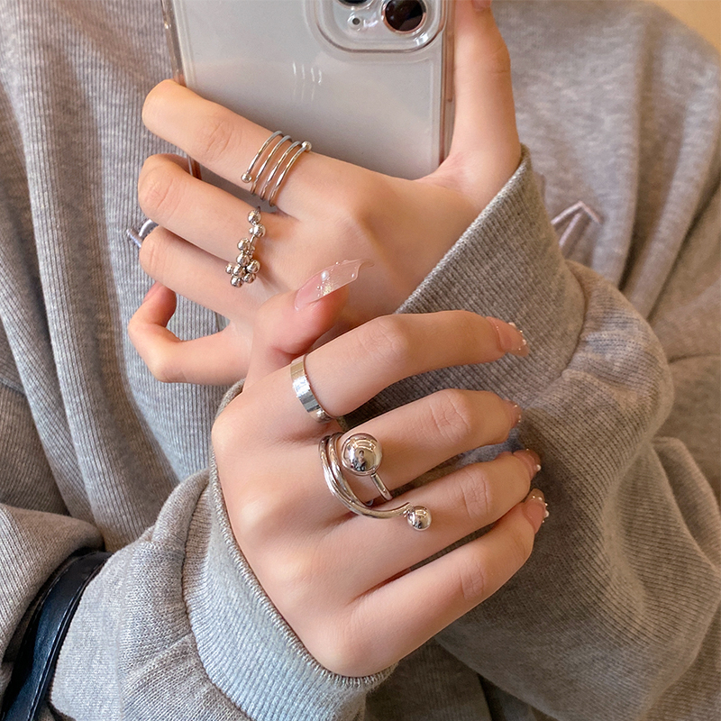 不规则叠戴素圈戒指套装女设计感小众独特气质简约百搭指环戒子