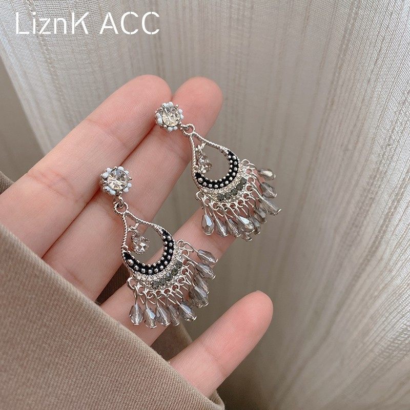 民族风扇形流苏耳环复古气质高级感波西米亚耳钉轻奢小众设计耳饰