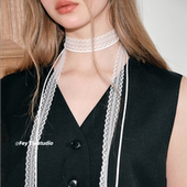 叠戴层次感简约设计蕾丝飘带细窄女春夏百搭锁骨颈带丝巾项链