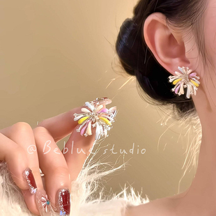 绽放的烟火彩色耳钉小众设计独特耳环2026新款爆款耳饰