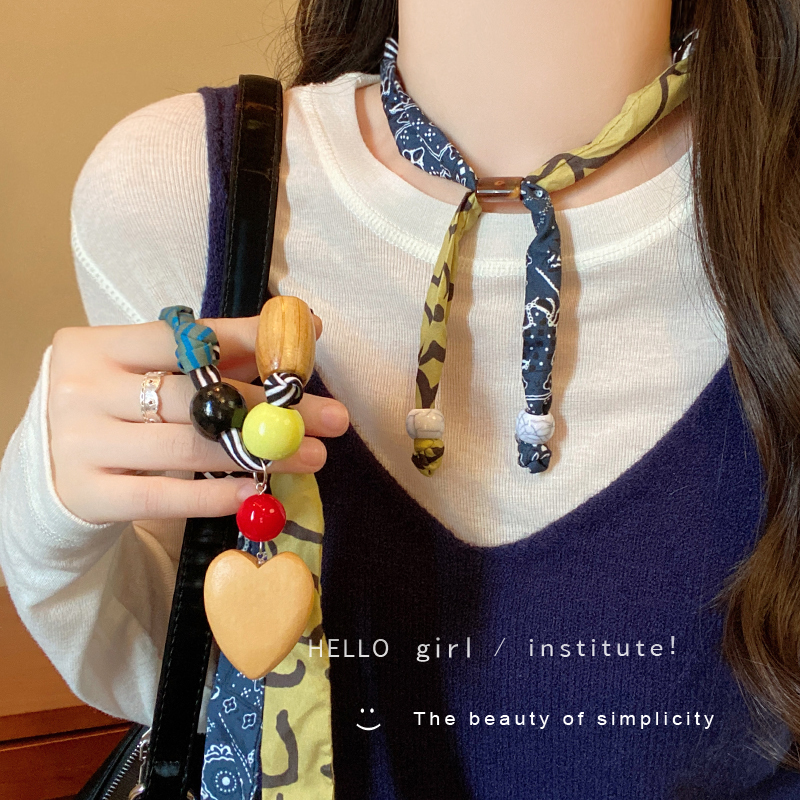 时髦布艺趣味拼接项链女款2025新款爆款复古卫衣毛衣链丝巾配饰品