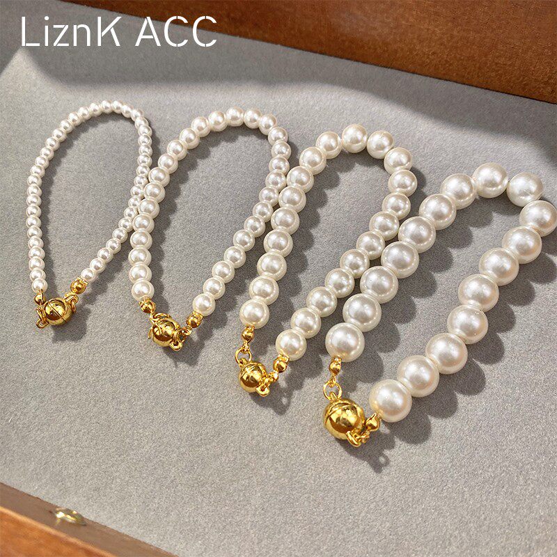 轻奢高级感施家正圆澳白珍珠手链女夏小众设计磁吸扣手串气质手饰