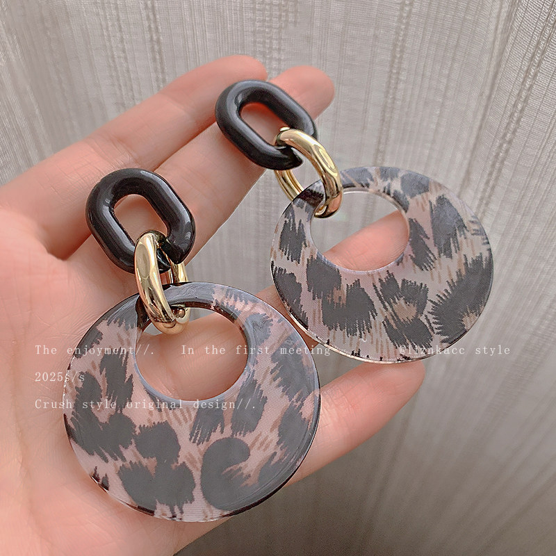 y2k千禧未来风豹纹夸张显脸小几何圆圈耳环欧美复古百搭耳饰耳钉