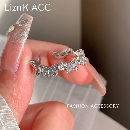 韩版小众设计高级感超闪锆石戒指女ins开口调节蝴蝶网红食指戒潮