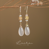 爆款 新中式 莲花玉髓耳环2025新款 高级感古风耳坠女小众独特