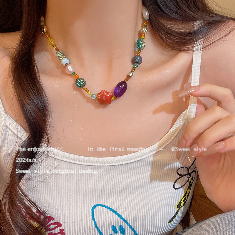 多巴胺串珠星星项链女生小众民族风锁骨链独特复古气质个性颈链