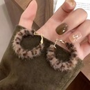 复古豹纹毛绒耳圈2025高级新款 耳环秋冬港风夸张气质耳饰耳钉