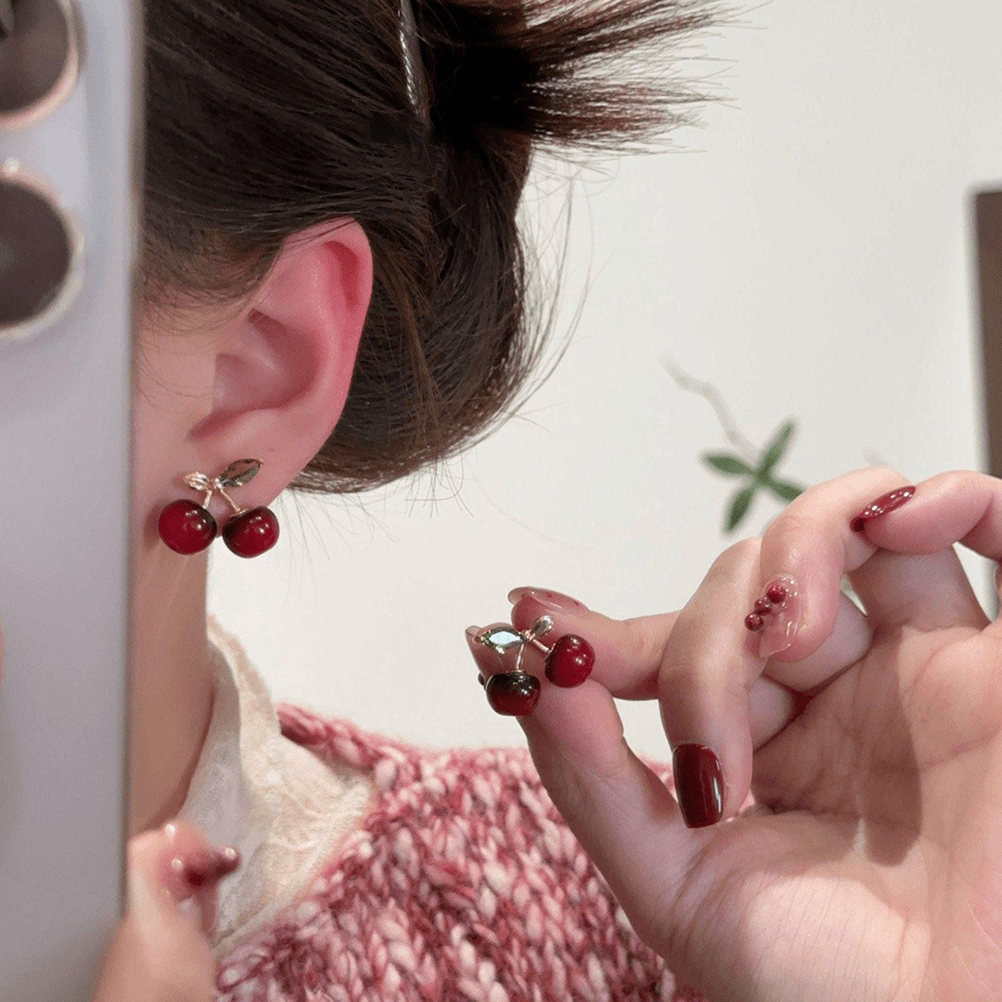 新年红色樱桃耳钉女2026新款小众设计感耳环气质百搭甜美日常耳饰,饰品/流行首饰/时尚饰品新,耳钉,淘宝优惠券,粉丝福利购,淘宝优惠卷
