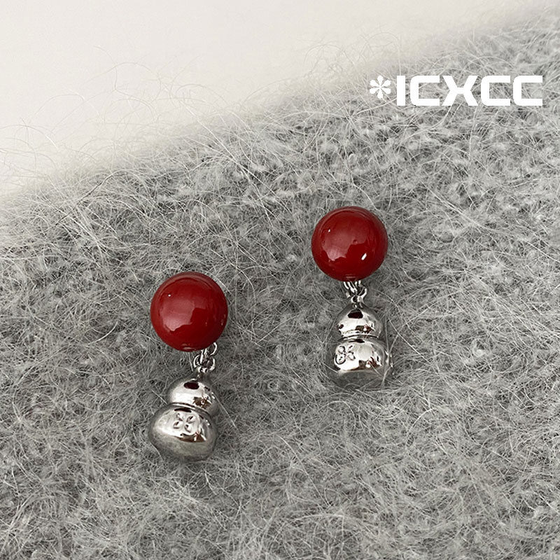 红色珍珠葫芦耳钉轻奢高级感个性独特耳环秋冬2026新款爆款耳饰女