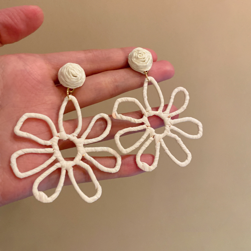 夏日海边度假风大花朵耳环波西米亚夸张草编耳饰女耳钉旅游巨出片