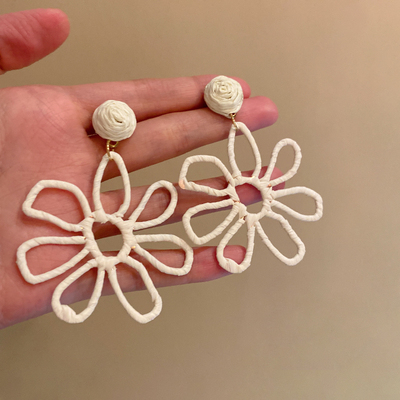 夏日海边度假风大花朵耳环波西米亚夸张草编耳饰女耳钉旅游巨出片