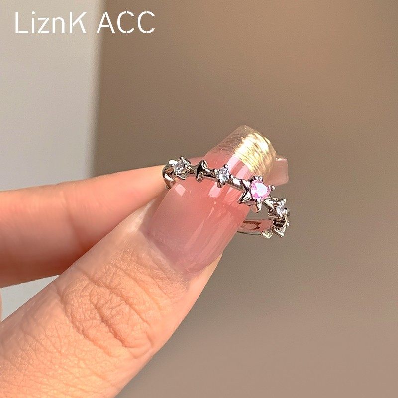 粉色锆石蝴蝶戒指女轻奢小众精致开口食指戒超仙气质百搭指环