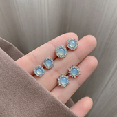 蓝色精致水晶锆石耳钉女2024新款 气质耳环小众设计感高级耳饰 爆款