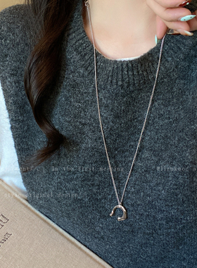 韩系ins银色几何吊坠长款项链女轻奢小众高级感毛衣链百搭配饰品